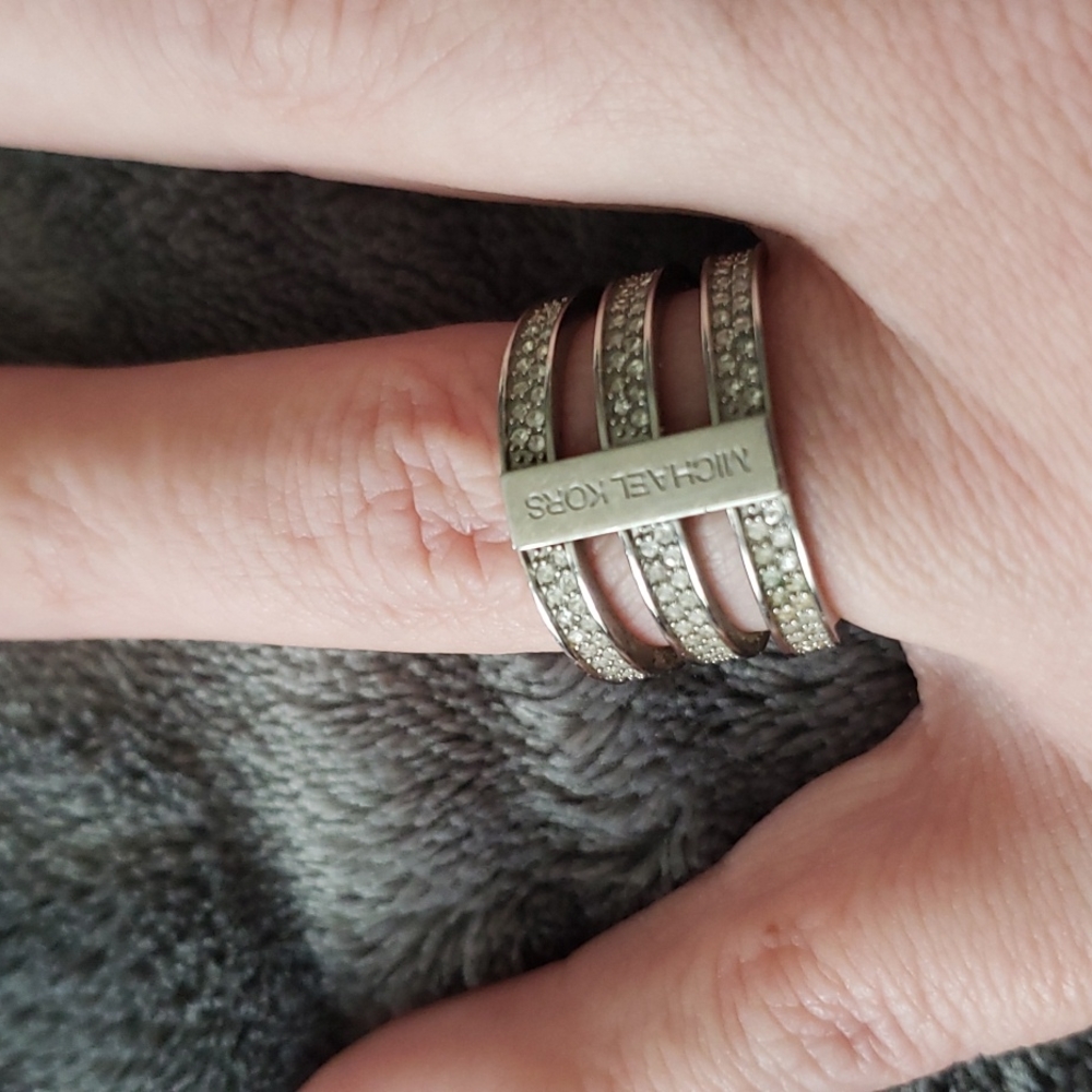 Michael Kors Tri Stack Open Pave Bar Ring size 8